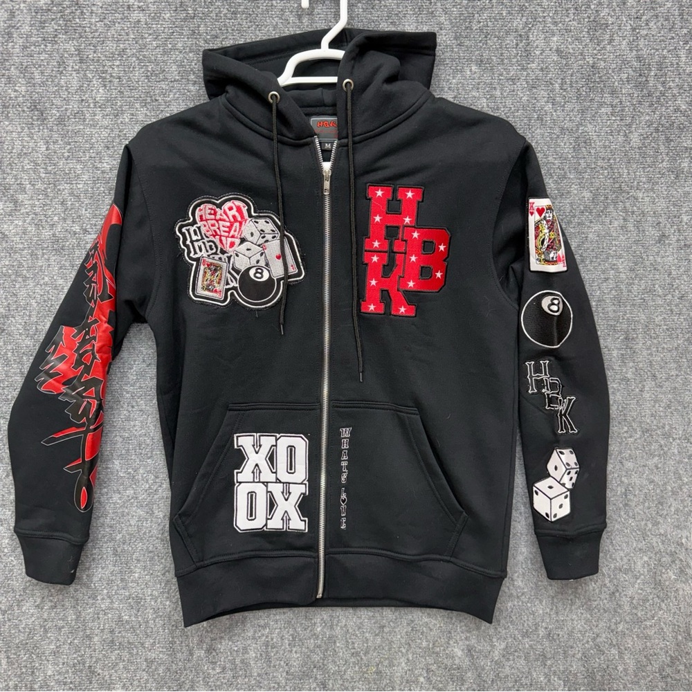 HBK‎ Heart Break Kid full zip hoodie jacket patches men's size Medium streetwear